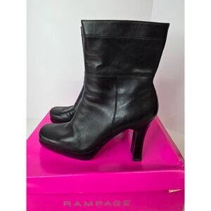 Rampage Morley Black Leather Square Toe Platform Block Heel Boots Womens 7
337